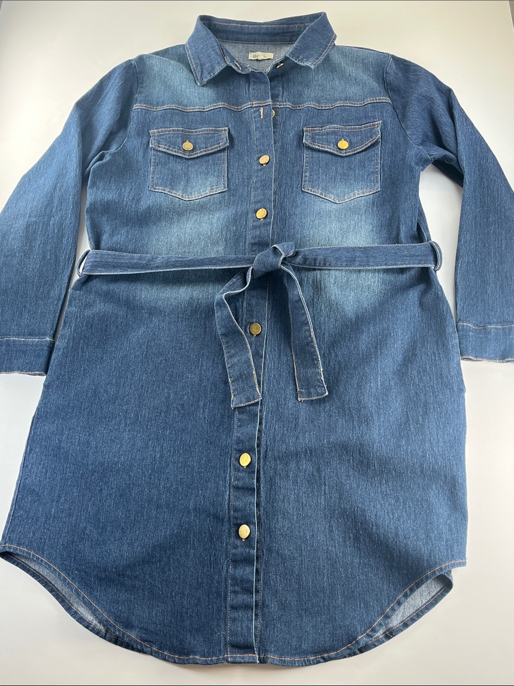Elsie & Zoey Blue Denim Belted Shirt Dress W/Pockets Sz M/L